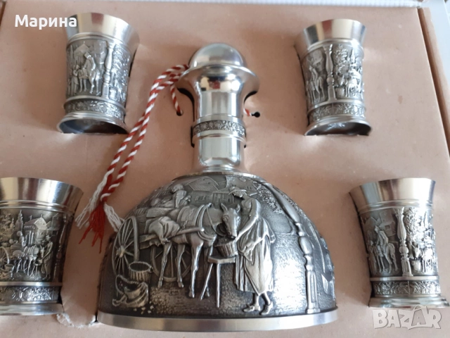 Комплект за ракия от калай Antik*Vintage  #86, снимка 2 - Антикварни и старинни предмети - 51564492