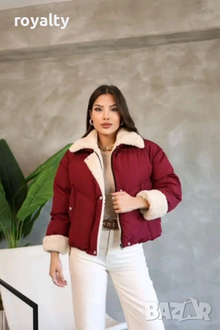 Зимно Червено Дамско Яке с Каракул