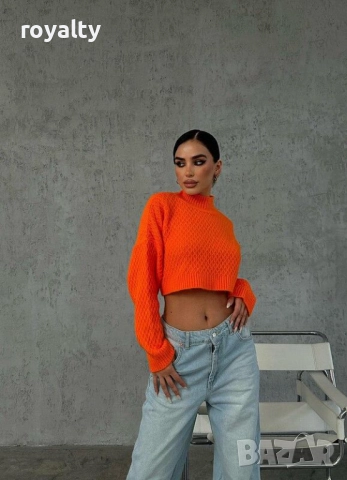 Дамска блуза с гол гръб оранжев неон, снимка 2 - Блузи с дълъг ръкав и пуловери - 51997360