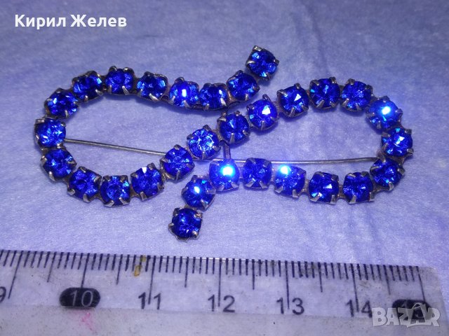 ДЕБЕЛО ПОСРЕБРЕНА МЕДНА СТАРИННА СКЪПОЦЕННА РЕТРО АРТ НУВО БРОШКА с ИСКРЯЩ СИН ЦИРКОНИЙ 40113, снимка 2 - Антикварни и старинни предмети - 42613640
