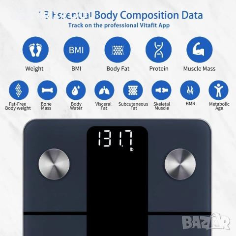 Смарт кантар Vitafit с Bluetooth измерване на мазнини, снимка 4 - Друга електроника - 53853691