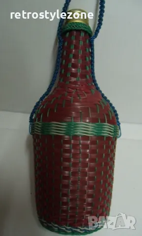 № 7740 стара стъклена бутилка с оплетка  - оплетка синтетика   - вместимост 0,5 л  - соц.период, снимка 4 - Други ценни предмети - 47709809