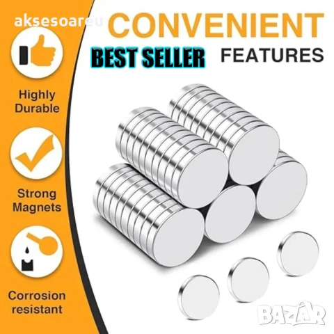 10 бр. Супер силни нови неодимови дискови малки 20 х 2 мм. мощни магнити за хладилник и офис магнит, снимка 6 - Други - 50524068