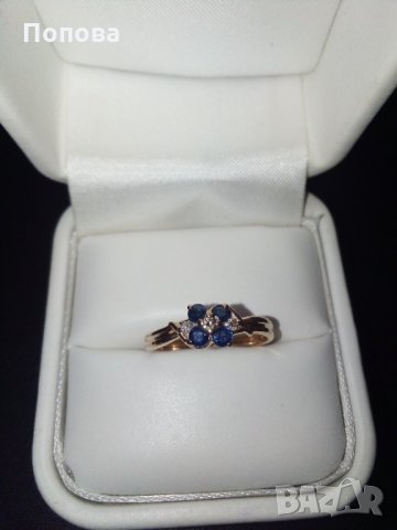 Розово злато с диаманти и сапфири/златен пръстен/, снимка 2 - Пръстени - 35855092