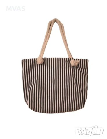 Нова плажна чанта средно голяма черно бяла райе морска