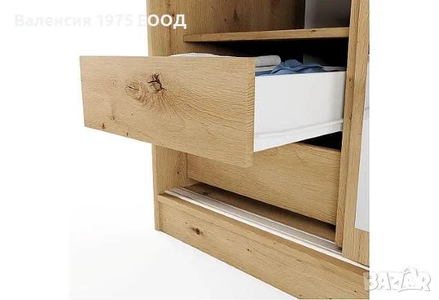 Гардероб с плъз.врати, огледало и вътрешни чекмеджета Сити 1006 дъб или комбинация мока/ лате, снимка 7 - Гардероби - 47361498