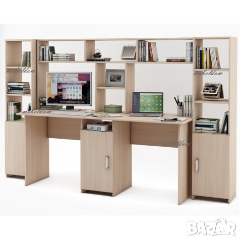 Бюро 175см. с надстройка за двама и 2 етажерки с плавни врати(код-0929), снимка 4 - Бюра - 41168136