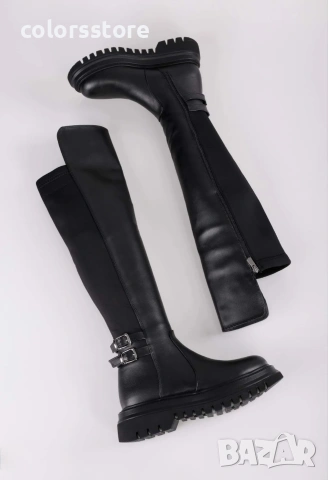 Равни ботуши - черна кожа и неопрен - MLV76

, снимка 2 - Дамски ботуши - 35024616