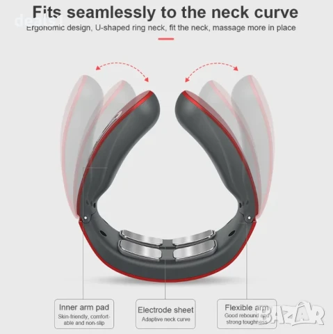 Jt-809 Електрически Пулсен Масажор за Врат с Функция за Затопляне Сив/Червен, снимка 7 - Масажори - 50535452