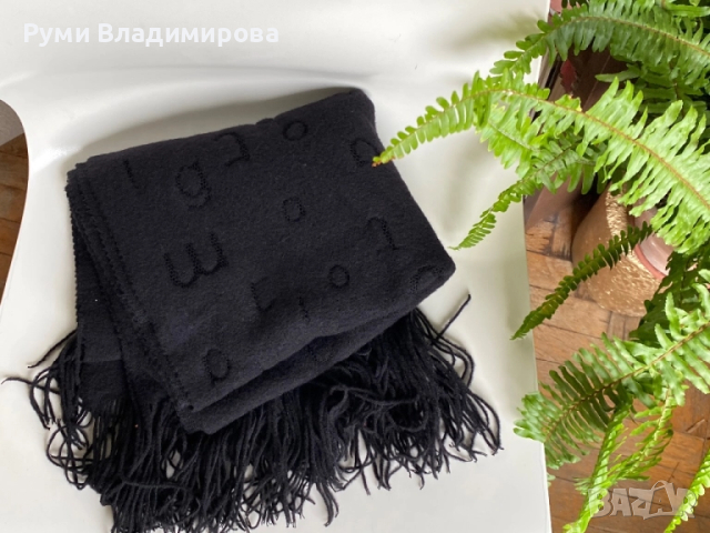 Черен шал Gai Mattiolo/ голям шал тип одеало, снимка 8 - Шалове - 48875162