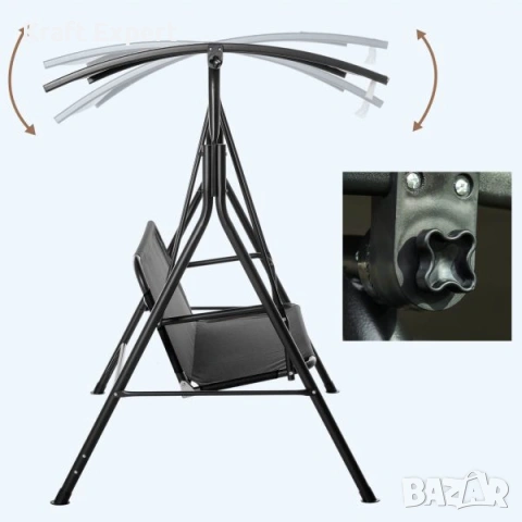 Градинска люлка със сенник – метална конструкция, 170×110×153 см, черна, снимка 14 - Градински мебели, декорация  - 53699251