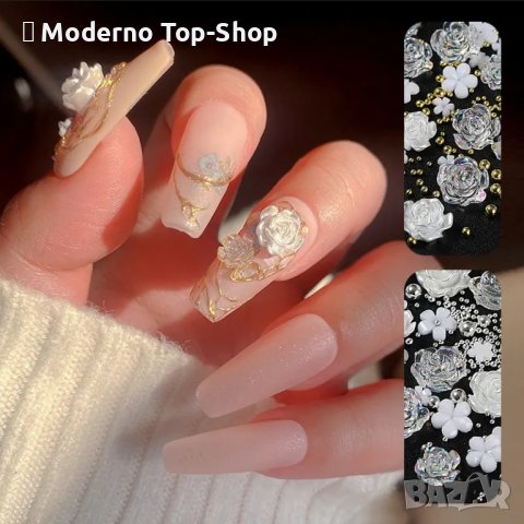 Акрилни рози, цветчета и перли за декорация на маникюр - S053-1, снимка 3 - Продукти за маникюр - 39468422