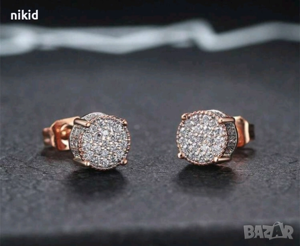 Розово злато имитация кръгли обеци с камъчета, снимка 2 - Обеци - 51489283