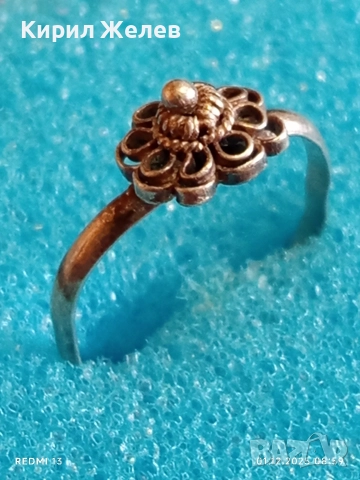 Изящен старинен сребърен пръстен флорален мотив ръчна изработка висока проба сребро 52462, снимка 3 - Пръстени - 52599600