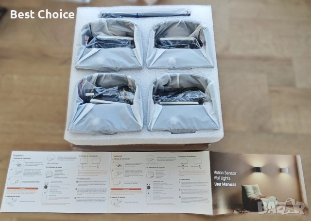 4 LED стенни лампи, безжични, презареждащ със сензор за движение и дистанционно., снимка 6 - Лампи за стена - 52908766