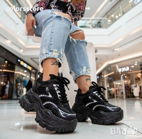 Кецове на платформа - черна кожа и мрежа - 3SJN60

