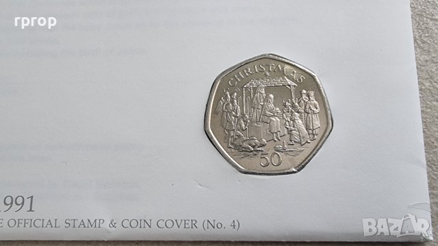   Нумизматичен плик. Остров  Mан. 1991 год. 50 пенса.  КОЛЕДНА  сцена на РОЖДЕСТВОТО . Рядка.монета., снимка 11 - Нумизматика и бонистика - 41021913