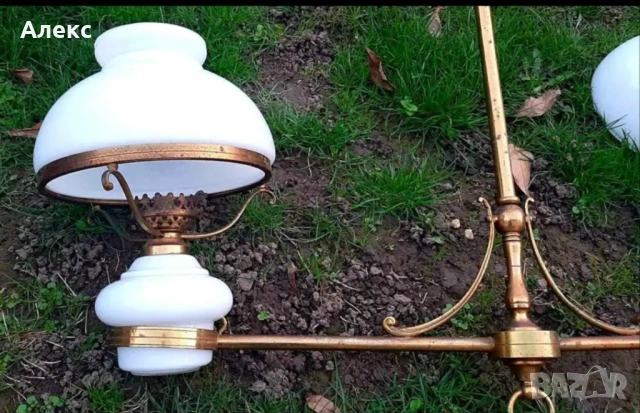 Голяма Френска антикварна лампа, 1920г–месинг, 89см/ 81см, снимка 6 - Антикварни и старинни предмети - 53223197