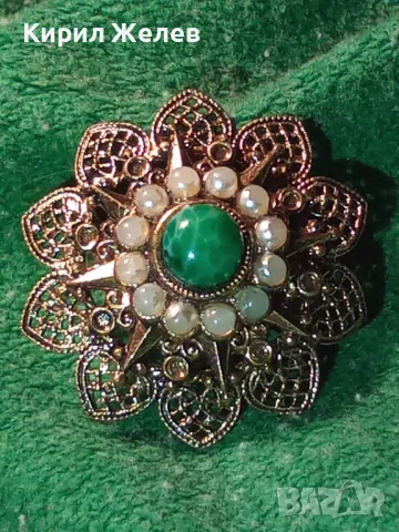 ВЕЛИКОЛЕПНА СТАРИННА ФИЛИГРАННА СКЪПОЦЕННА ПОЗЛАТЕНА МЕДНА БРОШКА с ШЛИФОВАН РЯДЪК ЗЕЛЕН ЯСПИС 45668, снимка 16 - Антикварни и старинни предмети - 46282711