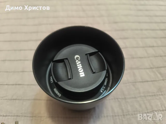 Продавам обектив Canon EF 50mm f/1.4 USM + сенник, капачки и UV филтър, снимка 3 - Обективи и филтри - 56005148