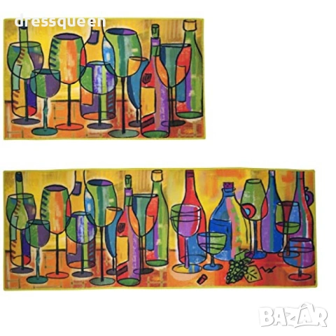 4583 Комплект от 2 части килимчета за кухня с модерен дизайн и защита против плъзгане