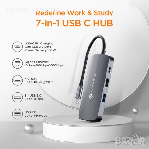 NOVOO 7 в 1 R7 PD USB C ХЪБ, снимка 3 - Друга електроника - 42666098