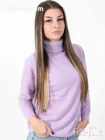 Дамска лилава плюшена блуза поло 