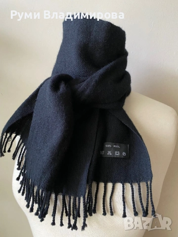 Мъжки, черен шал от 100 % вълна