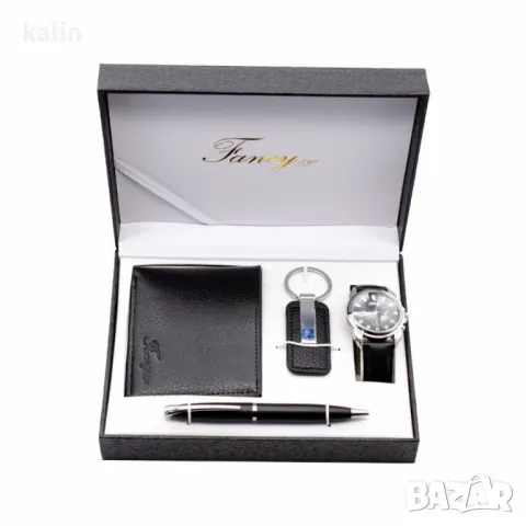 Елегантен мъжки комплект – Часовник, портфейл, химикал и ключодържател