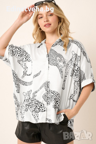 Дамска риза в бял цвят с принт гепард, снимка 5 - Ризи - 44821717