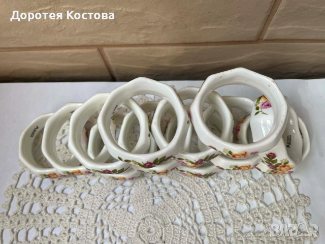 Красиви 12 пръстена от Англия от костен порцелан с рози , снимка 7 - Антикварни и старинни предмети - 53701848