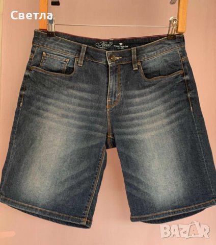 Панталон дънков-Alexa Tom Tailor-къс,с ефектни ленти, има еластичност, Нов, само е изпран, снимка 1 - Къси панталони и бермуди - 41770904