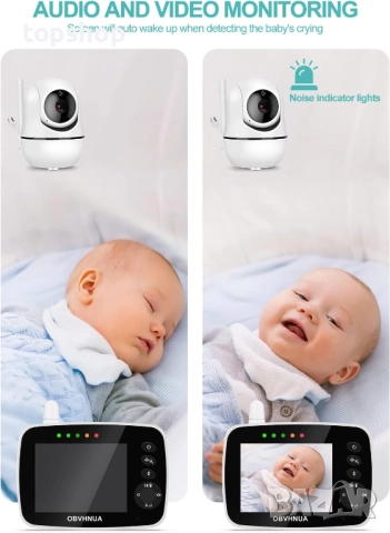 ЧИСТО НОВ PTZ бебефон OBVHNUA 3.5-инча 300 метра обхват, без WIFI с въртене 355°/120°, Еко режим ..., снимка 9 - Бебефони - 52383420