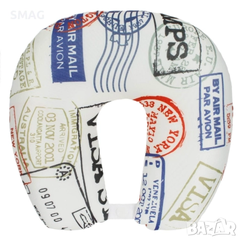 Пътна възглавница с полистиренови топчета, бяла, Stamps_1219832