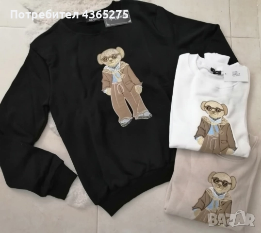 Нов модел дамски памучни блузи с мече в 3 цвята