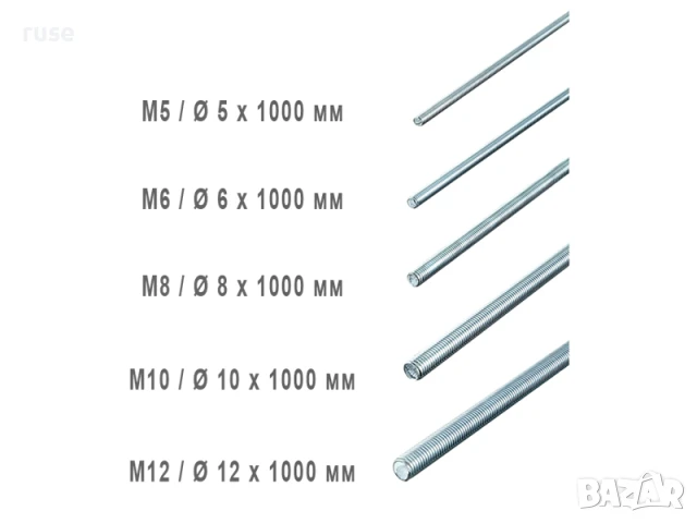 НОВИ! Прът с резба 1 метър M5/М6/М8/М10/М12, снимка 2 - Други инструменти - 50595366