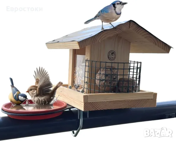 Stafeco Къщичка-хранилка за птици за балкон. Ръчно изработена хранилка за птици от естествено дърво , снимка 1