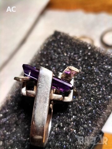 Сребърен пръстен с аметист , снимка 8 - Пръстени - 41025632