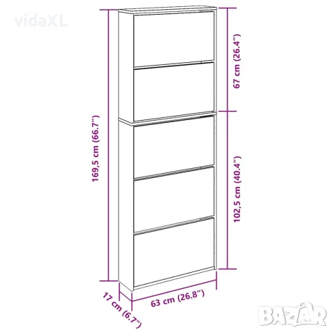 vidaXL Шкаф за обувки с огледало, 5 нива, бял гланц, 63x17x169,5 см, снимка 10 - Шкафове - 56146832