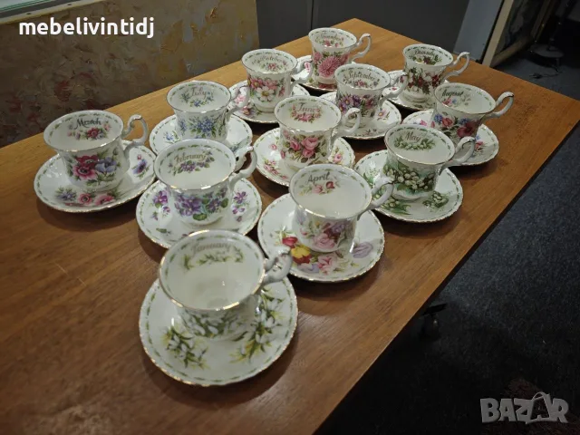 Винтидж чаши с чинийки за чай „Flower of the Month“ от Royal Albert, снимка 2 - Сервизи - 56150772