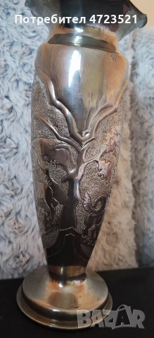 уникална калаена ваза, ръчно гравирана с прекрасни картини, снимка 2 - Антикварни и старинни предмети - 53290979
