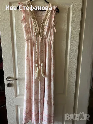 Разкошна ежедневна елегантна лятна плажна рокля бохо стил 100 % вискоза с акцент пера , снимка 5 - Рокли - 50162994