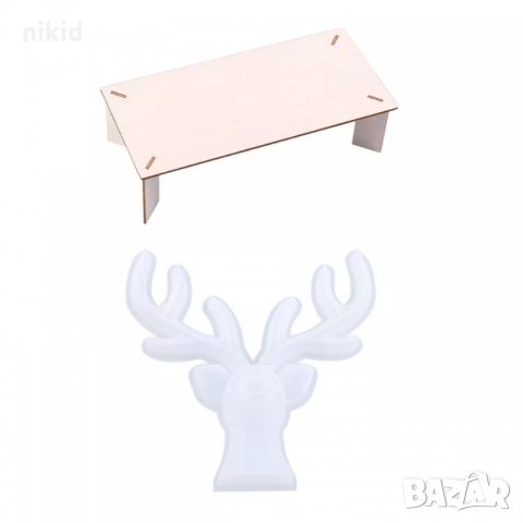 3D голям елен с рога за закачване с дървена основа силиконов молд форма шоколад смола гипс бижута, снимка 3 - Форми - 35908513