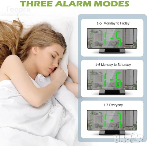 Нов дигитален LED будилник с огледало, с възможна проекция на таван или стена, снимка 11 - Други - 51743147