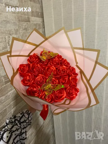 Букет от сатенени рози , снимка 4 - Изкуствени цветя - 47901250