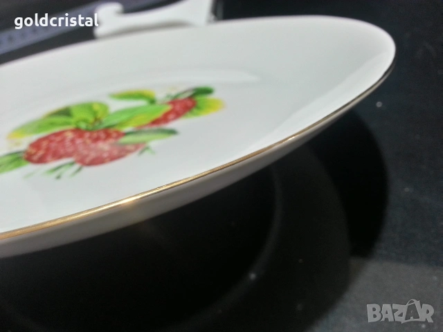 Стар български порцелан плато кръгло ягоди, снимка 4 - Антикварни и старинни предмети - 53238708