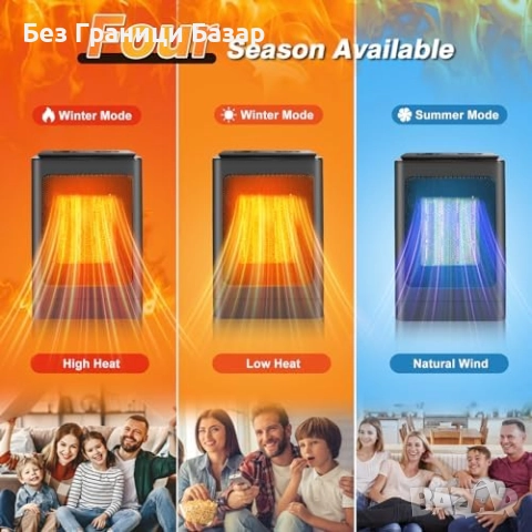 Нов тих Керамичен вентилаторен отоплител 750/1500W Печка Духалка стая, снимка 4 - Отоплителни печки - 52581527