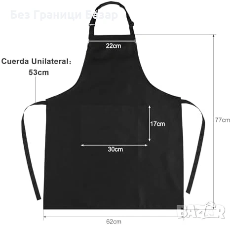 Нови 4 броя готварска престилка с 2 джоба регулируема унисекс черна, снимка 2 - Други - 53697189