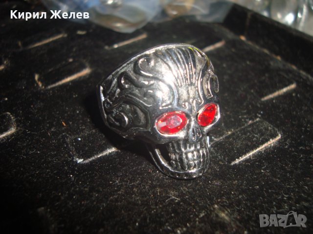 СТОМАНЕН ПИРАТСКИ НЕОГОТИЧЕСКИ ПРЪСТЕН от НЕРЪЖДАЕМА СТОМАНА с 2 ФАСЕТИРАНИ ГРАНАТА 25006, снимка 6 - Пръстени - 34552645