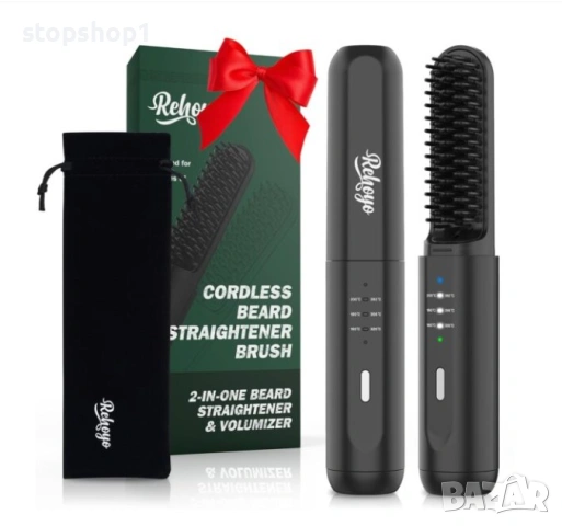 Безжична електрическа четка за изправяне на брада REHOYO, KR-017, Черен, 4000 mAh, 3 температурни на